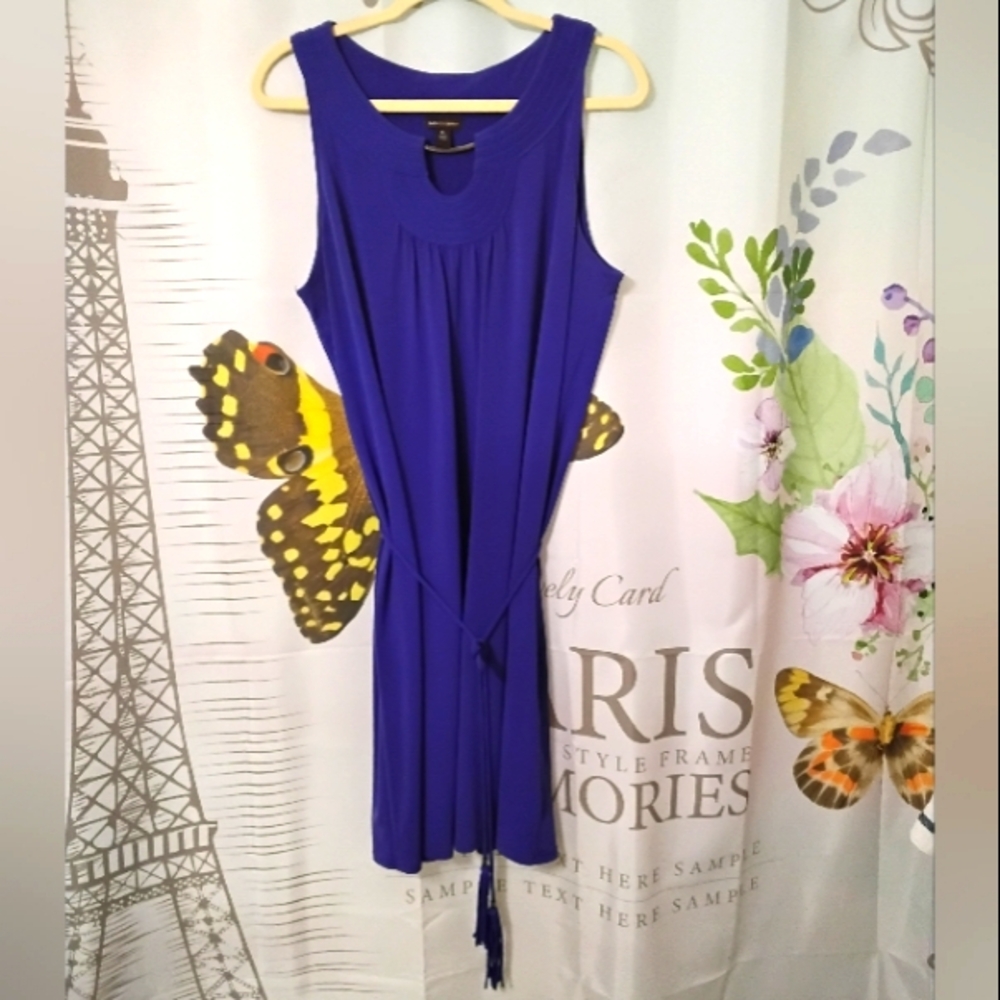 DANA BUCHMAN Blue Sleeveless Stretch Removable Tie Waist Shirt Dress ~ XL